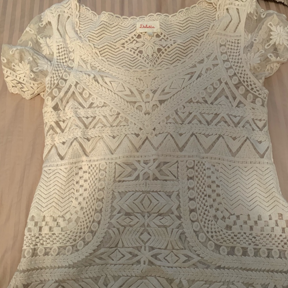 Anthro cream lace top